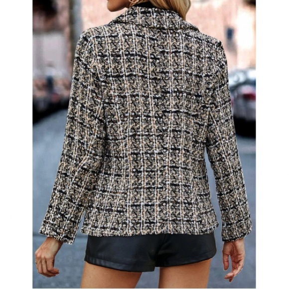 Double Take Full Size Plaid Button Up Lapel Collar Coat